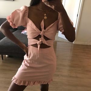 Pink Tie Front Ruffle Dress
